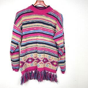 Vtg 80s Womens Sweater Sz M Indie Grunge Southwestern Hipster Chunky Maximalist